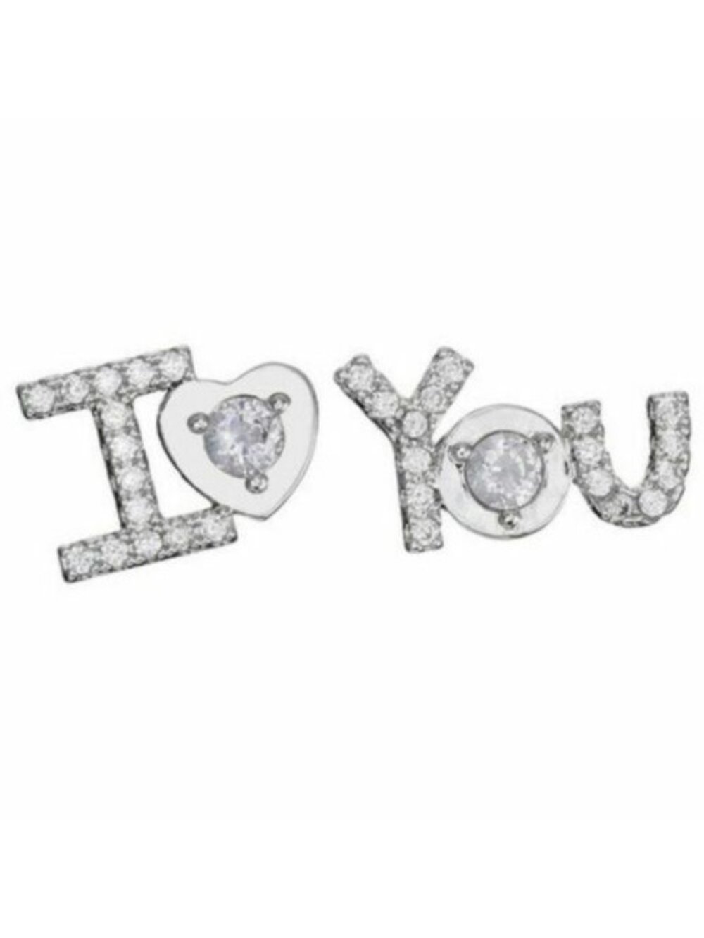 "I Heart You" Cubic Zirconia Silver Small Heart Love Cute Earrings